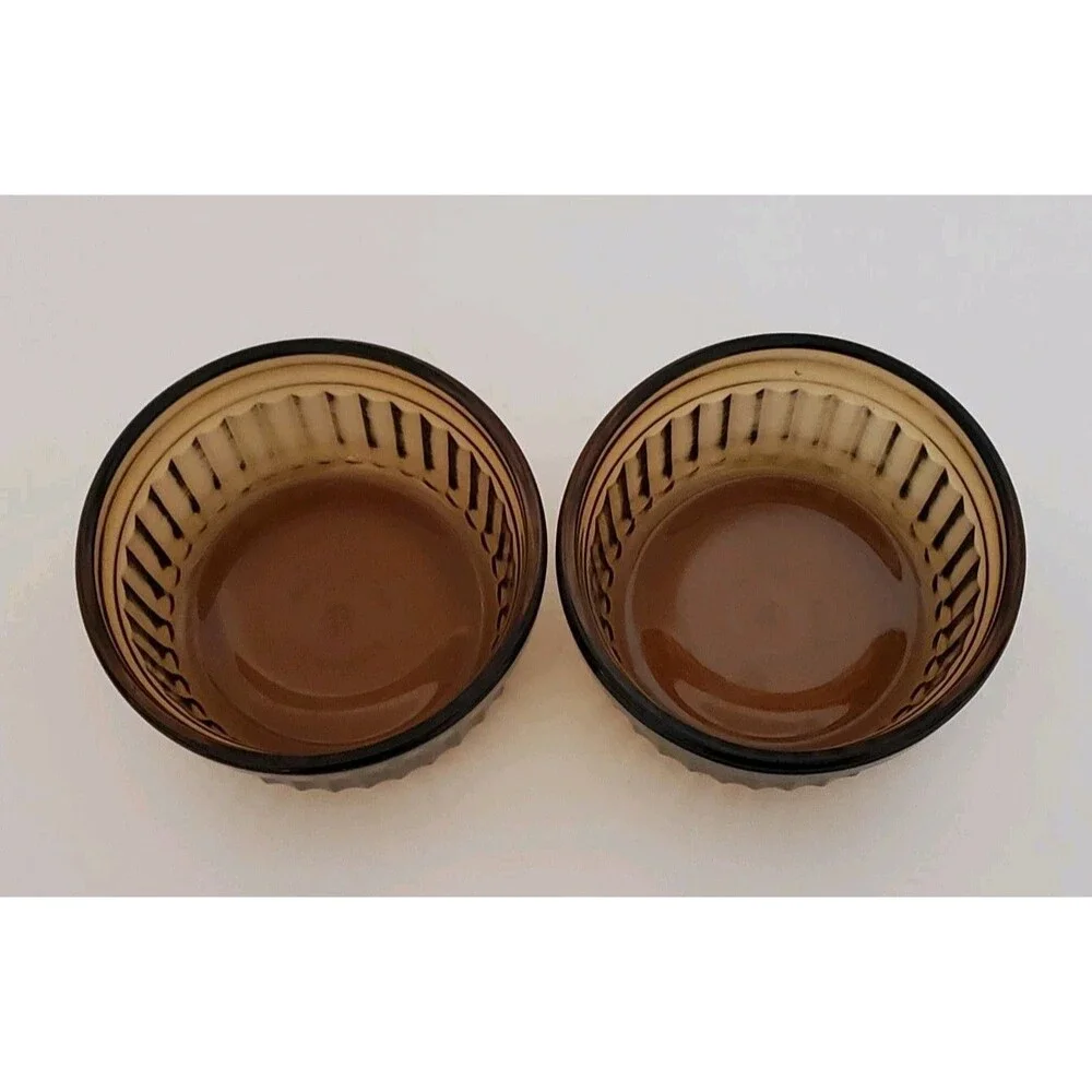 Anchor Hocking Amber Glass Ramekins Custard Cups #1434 Set of 4 W/ 2 Lids Vtg